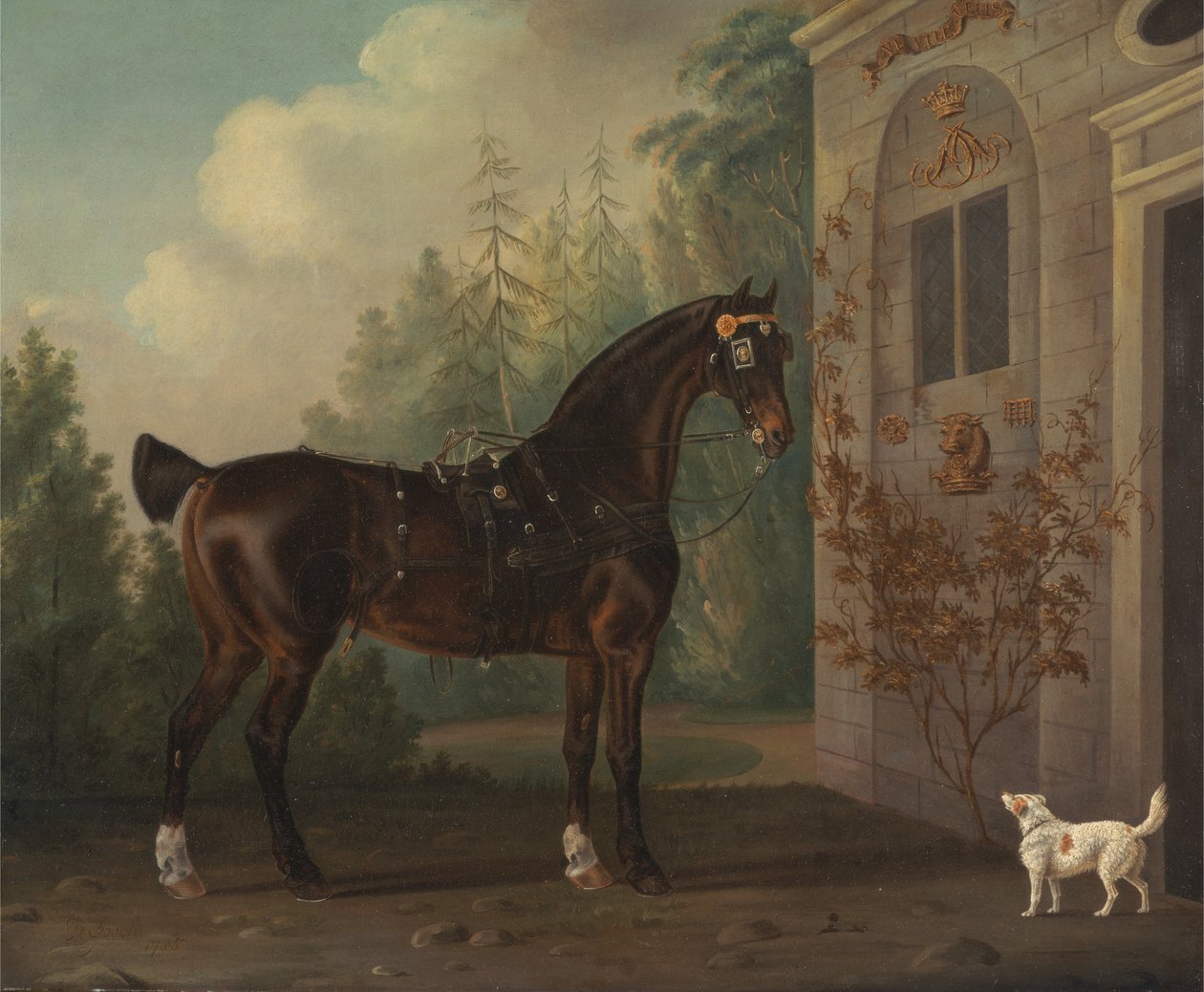 Lord Abergavennys Dark Bay kocsiló egy terrierrel alkotó: Thomas Gooch