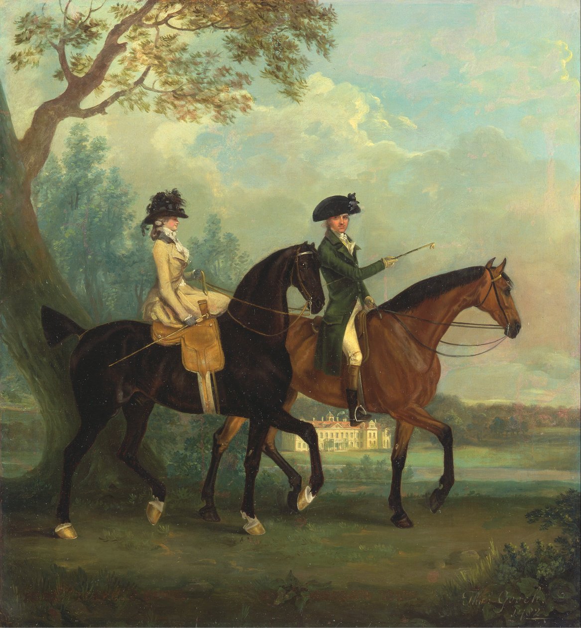 Marcia Pitt és bátyja, George Pitt, a későbbi 2. báró Rivers, lovagol a parkban Stratfield Sa... alkotó: Thomas Gooch