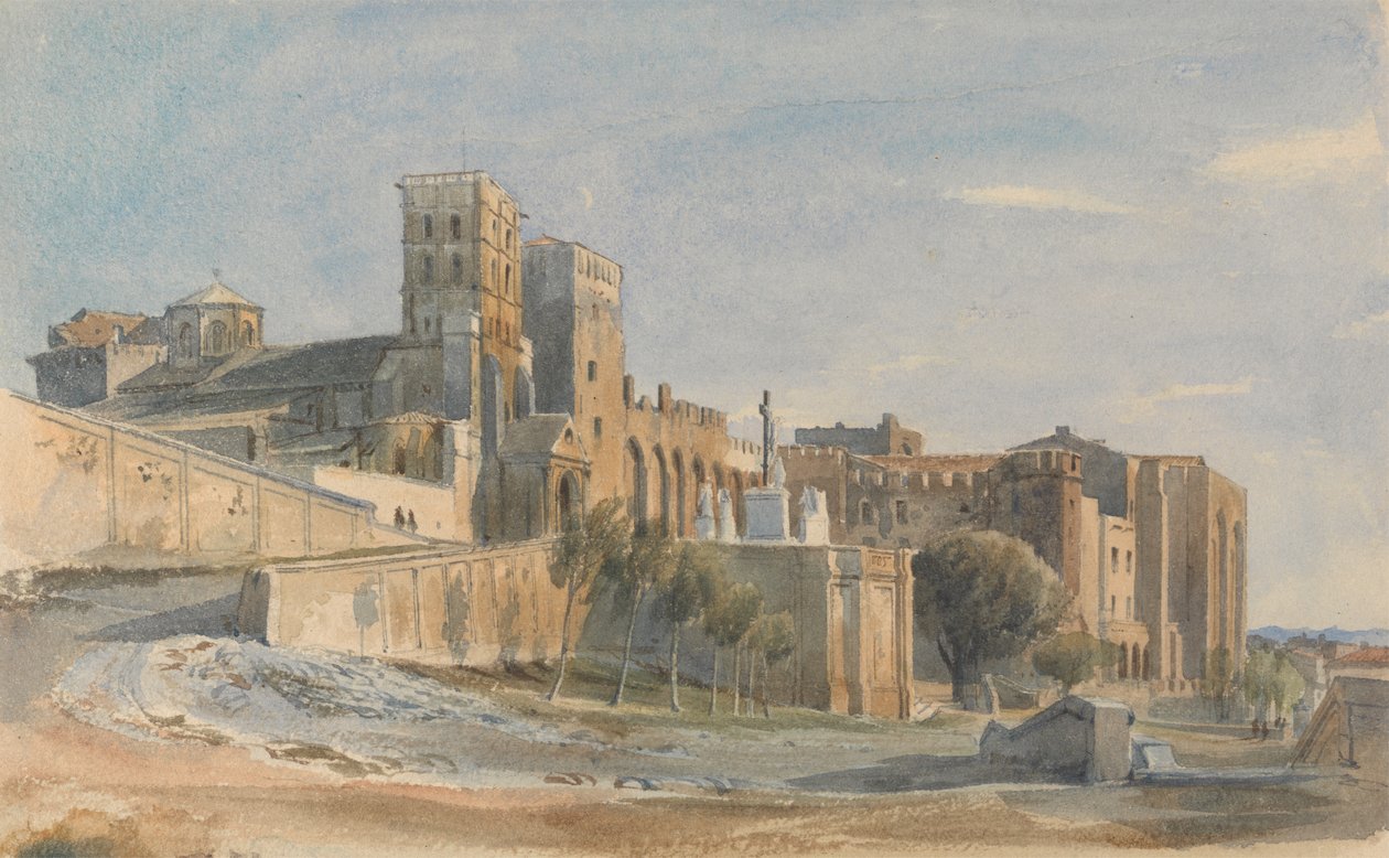 A katedrális és a pápai palota, Avignon, 1836 (WC ceruzával papíron kikarcolva) alkotó: Thomas Hartley Cromek