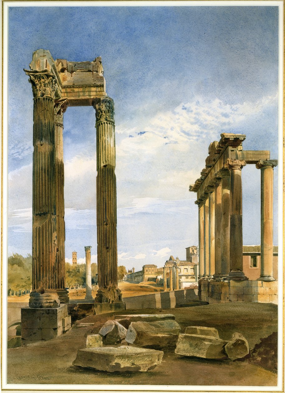 Vespasianus és Szaturnusz temploma, túl Castor temploma, a Forum, Róma (wc papíron) alkotó: Thomas Hartley Cromek