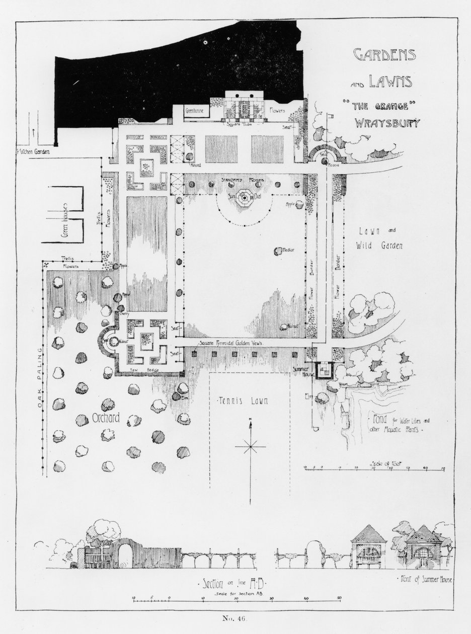 Garden and Lawns, The Grange, Wraysbury, Thomas Mawsonstól: The Art and Craft of Garden Making, megjelent 1900 alkotó: Thomas Hayton Mawson