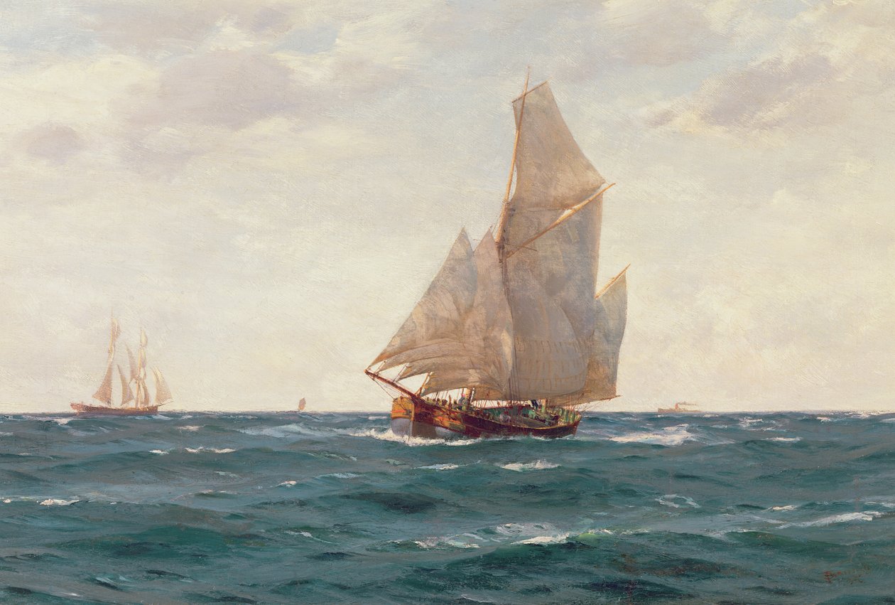Egy Ketch és egy Brigantine a parton, 1905 körül alkotó: Thomas J. Somerscales