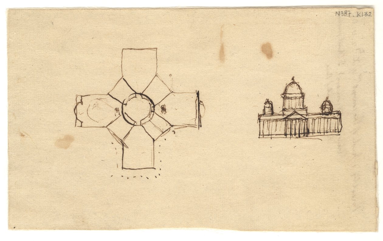 Washington: Capitol, tanulmányterv és magasság, 1792 (tintával, papíron) alkotó: Thomas Jefferson