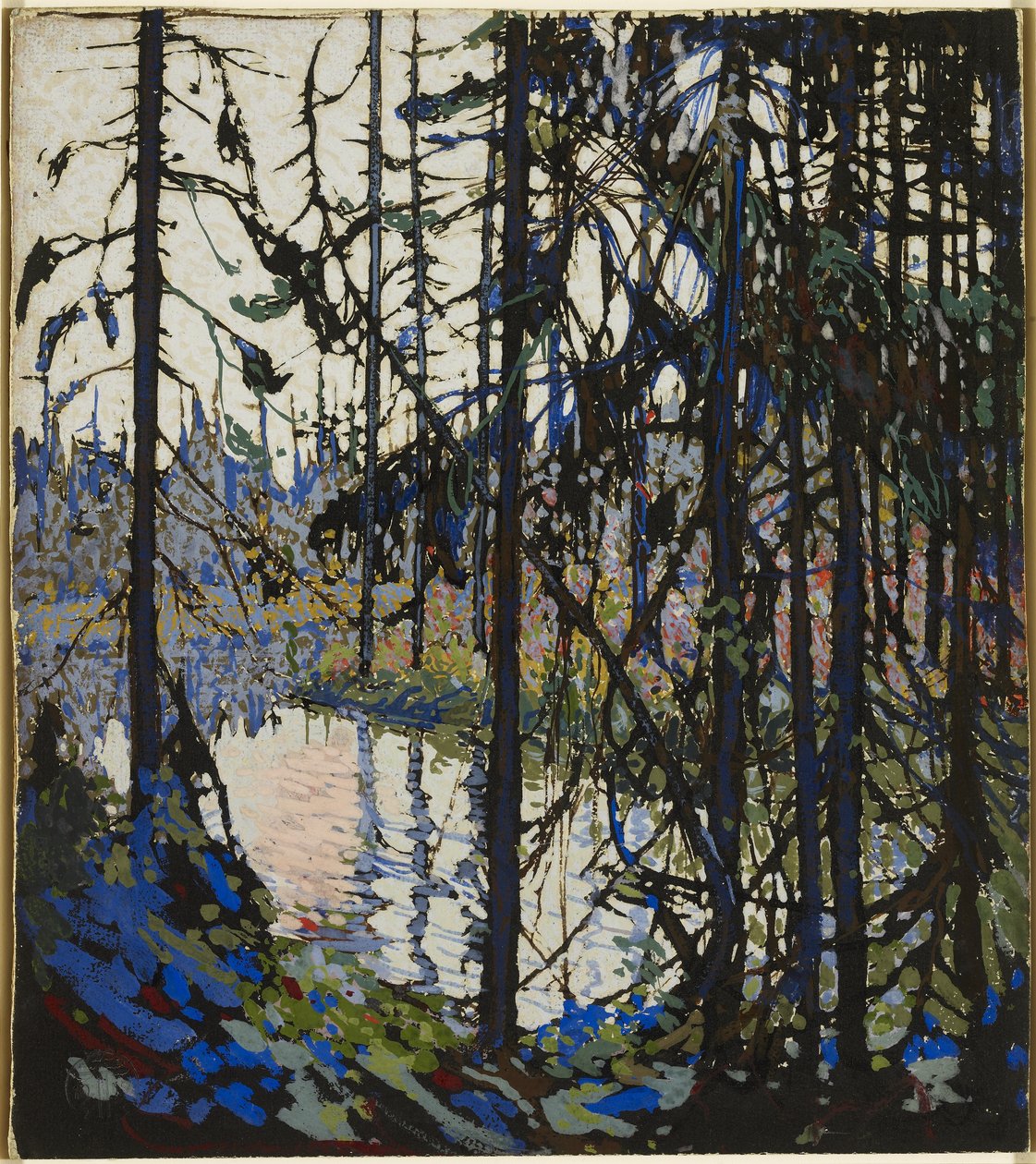 Study for Northern River, 1914-15 (guache, ecset és tinta grafit felett az illusztrációs táblán) alkotó: Tom Thomson