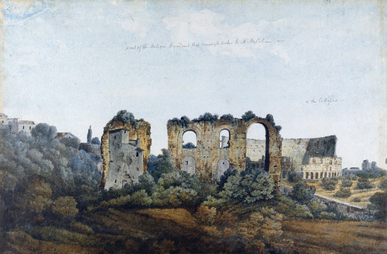 A Claude-i vízvezeték és a Colosseum, 1778 (wc grafit felett, papírra) alkotó: Thomas Jones