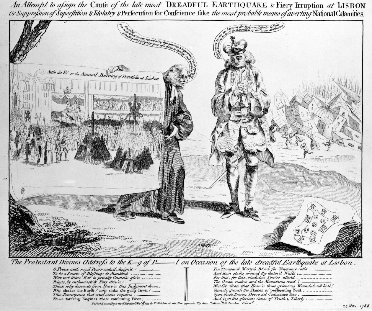Kísérlet a késői legszörnyűbb lisszaboni földrengés okának meghatározására, 1755 alkotó: Thomas Kitchin