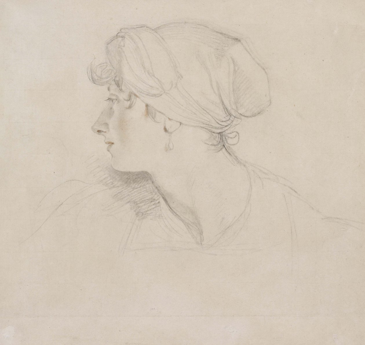 Jens Wolff asszony (fekete kréta, vörös krétával érintve vékony, fehér papírra, japán papírra fektetve) alkotó: Thomas Lawrence