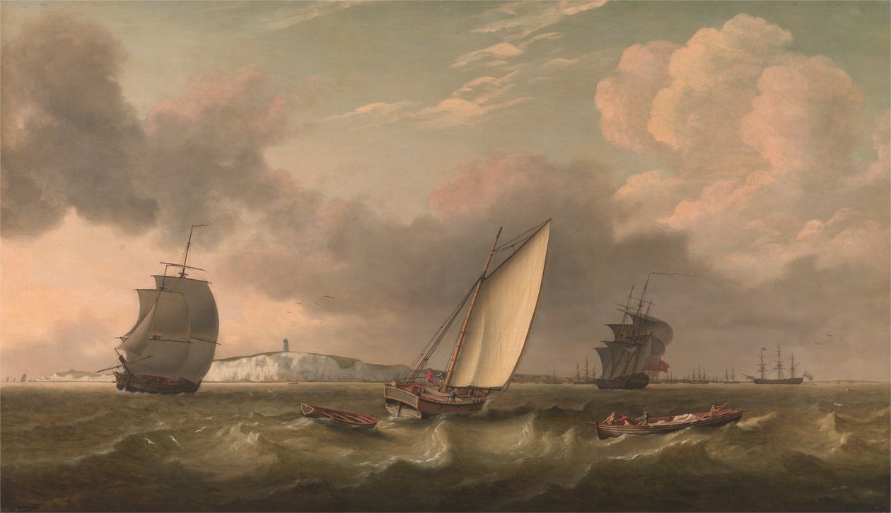 Csomaghajó vitorla alatt a szélben a South Foreland mellett alkotó: Thomas Luny