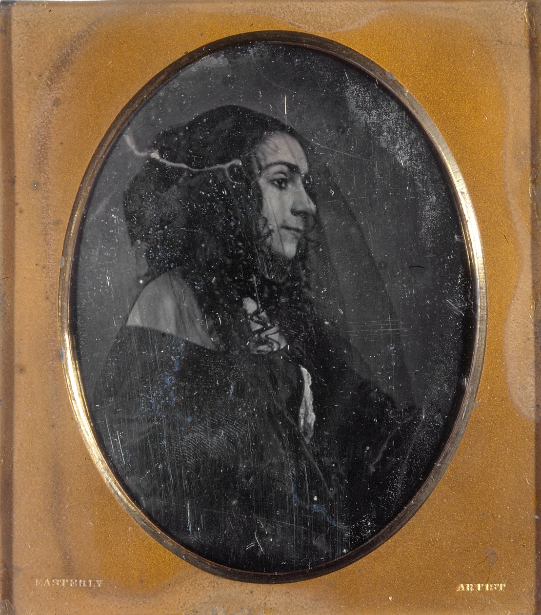 Lola Montez portréja profilban, fekete fátyollal alkotó: Thomas M. Easterly