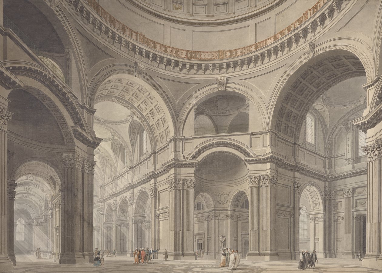 A Szent Pál-székesegyház belseje, 1792 körül (grafit, wc és toll papíron) alkotó: Thomas Malton Jnr.