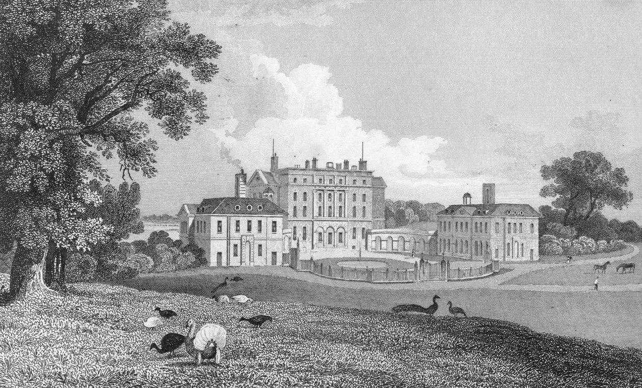 Chevening Place látképe, S. Lacy metszete, 1830 alkotó: Thomas Mann Baynes