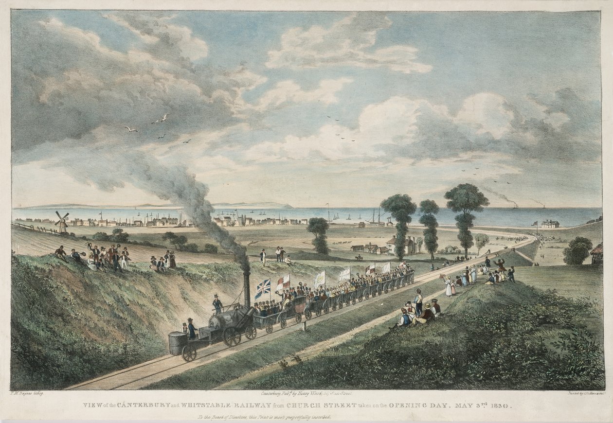 Kilátás a Canterbury és a Whitstable vasútra a Church Street felől A megnyitó napján, 1830. május 3-án alkotó: Thomas Mann Baynes
