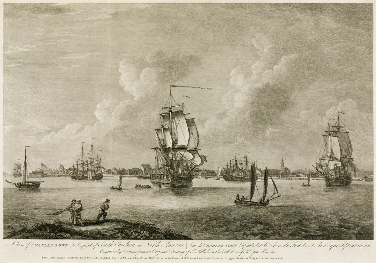 Charles Town, Dél-Karolina fővárosa Észak-Amerikában, a "Scenographia Americana"-ból, Pierre Charles Canot (1710-77) metszetében, 1758-60 között alkotó: Thomas Mellish