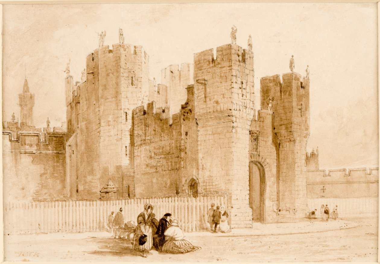 Alnwick Castle (tinta (szepia) és ceruza kártyán) alkotó: Thomas Miles Richardson