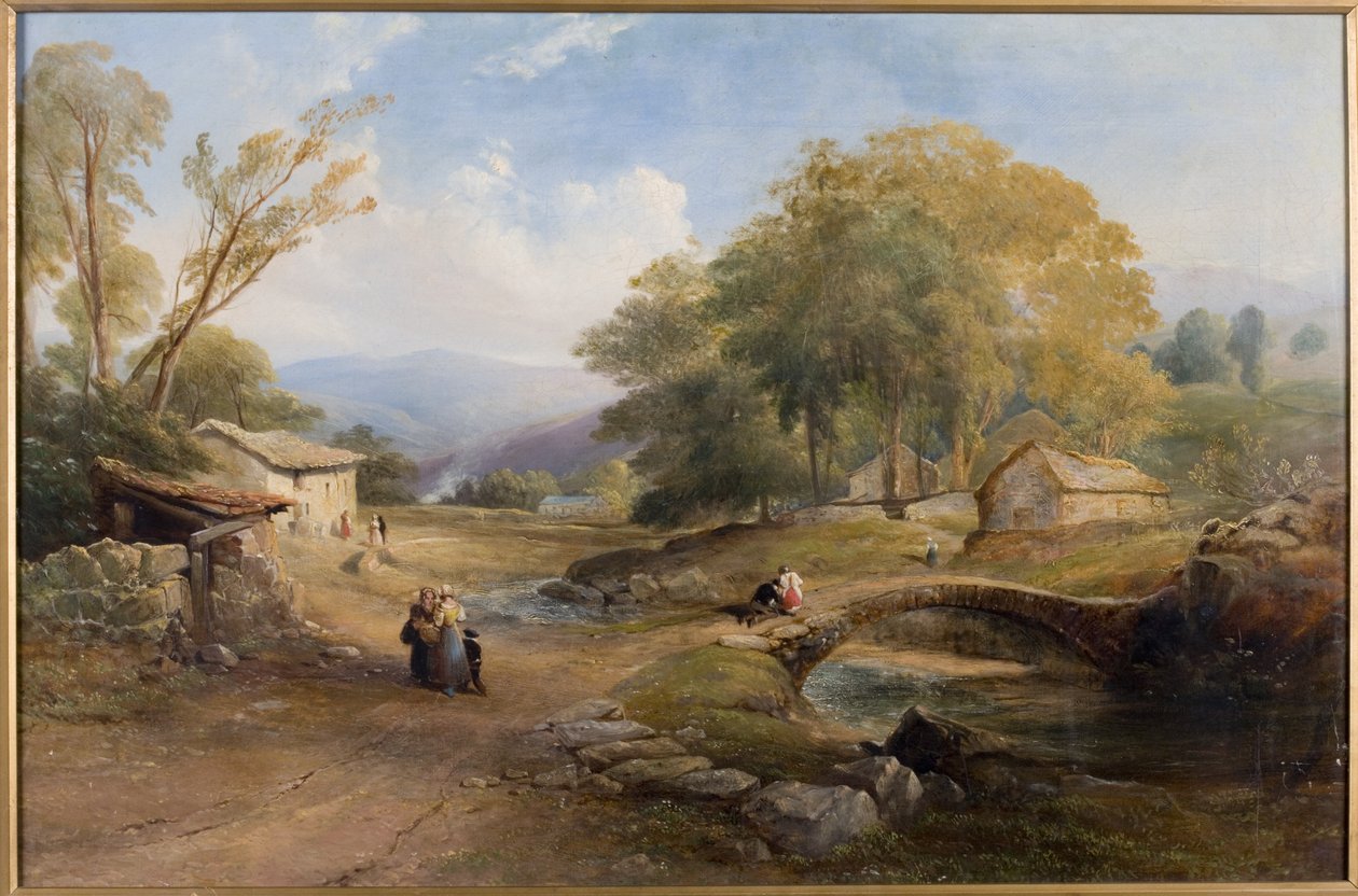 Tájkép, híd és figurák alkotó: Thomas Miles Richardson