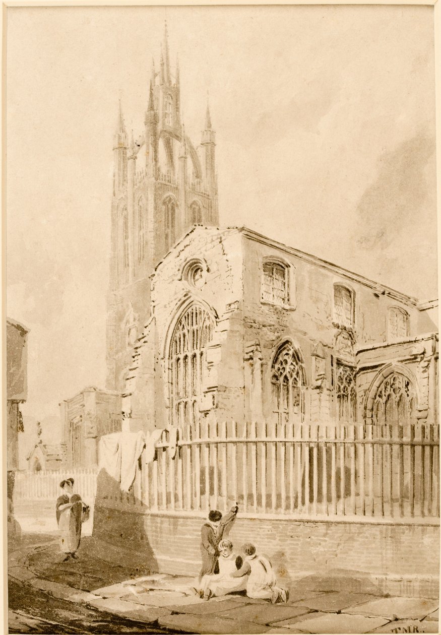A Newcastle upon Tyne-i Szent Miklós-templom délkeleti látképe (tinta (fekete), papír) alkotó: Thomas Miles Richardson