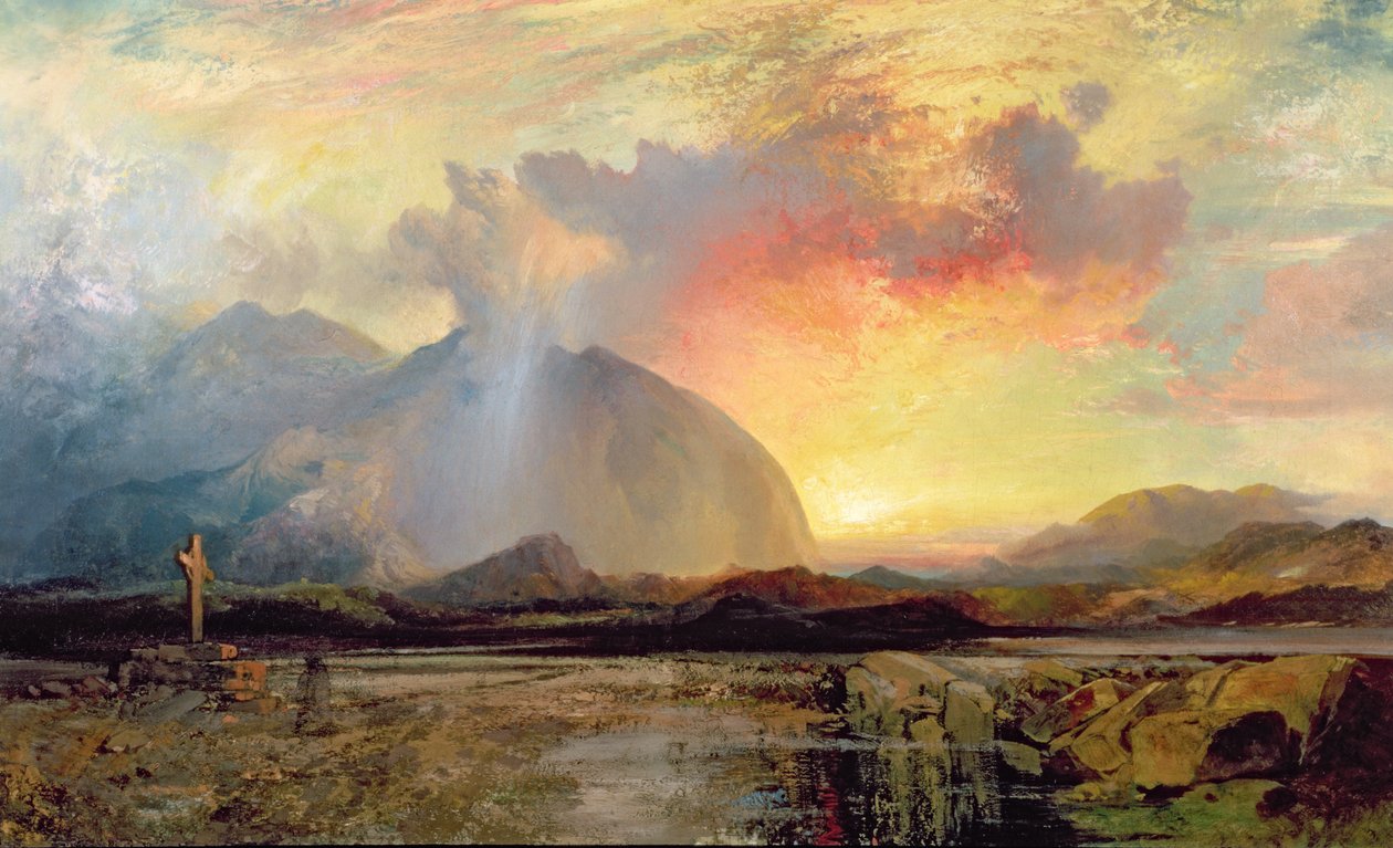 Naplemente vesperás a régi masszív keresztnél alkotó: Thomas Moran