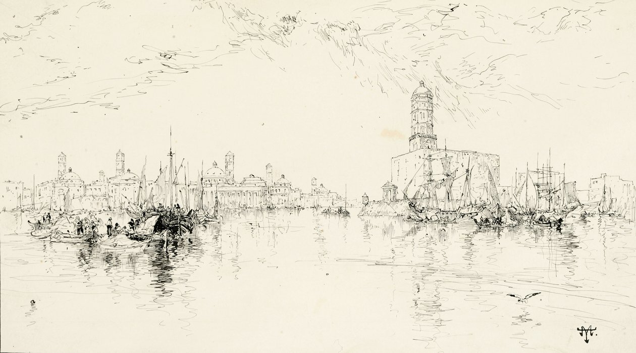 Vera Cruz, Mexikói kikötő, 1885 (toll és tinta krémszínű illusztrációs táblán) alkotó: Thomas Moran