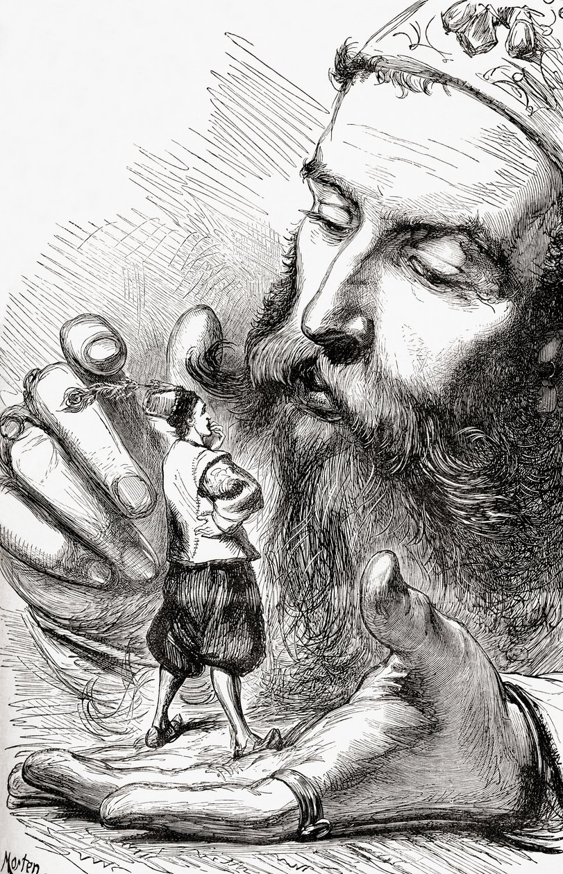 Grildrig kis barátom, ön egy csodálatra méltó panegyricát írt hazájáról, illusztráció a "Gulliver utazásai"-ból, amely 1875 körül jelent meg. alkotó: Thomas Morten