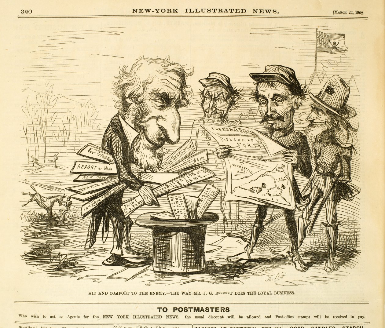 Segítség és vigasztalás az ellenségnek. - Úgy, ahogy Mr. J.G. B*****T Does the Loyal Business, 1862 (fametszet) alkotó: Thomas Nast