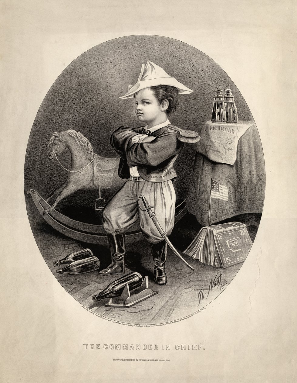 főparancsnok, kocsma. Currier und Ives, 1863 alkotó: Thomas Nast