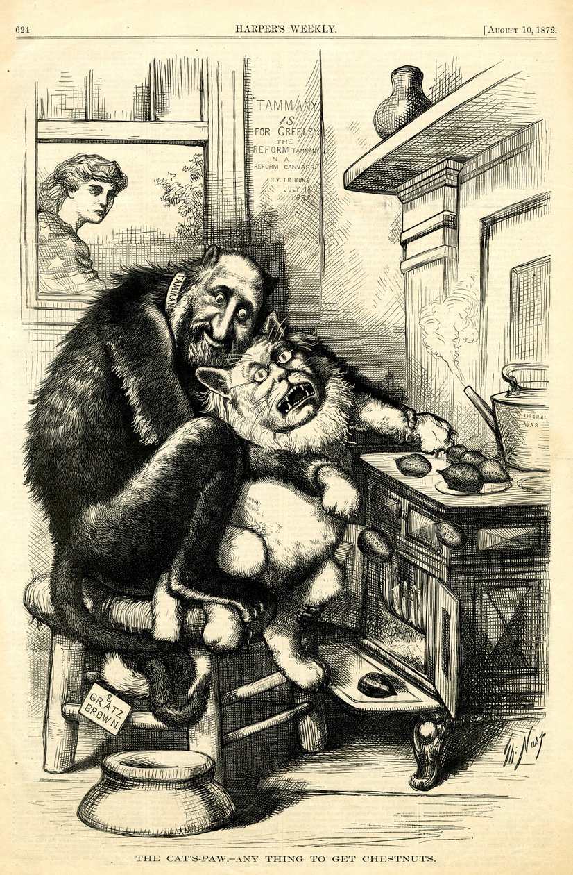 A macskamancs – bármi, amiért gesztenyét lehet kapni, 1872 (fametszet) alkotó: Thomas Nast