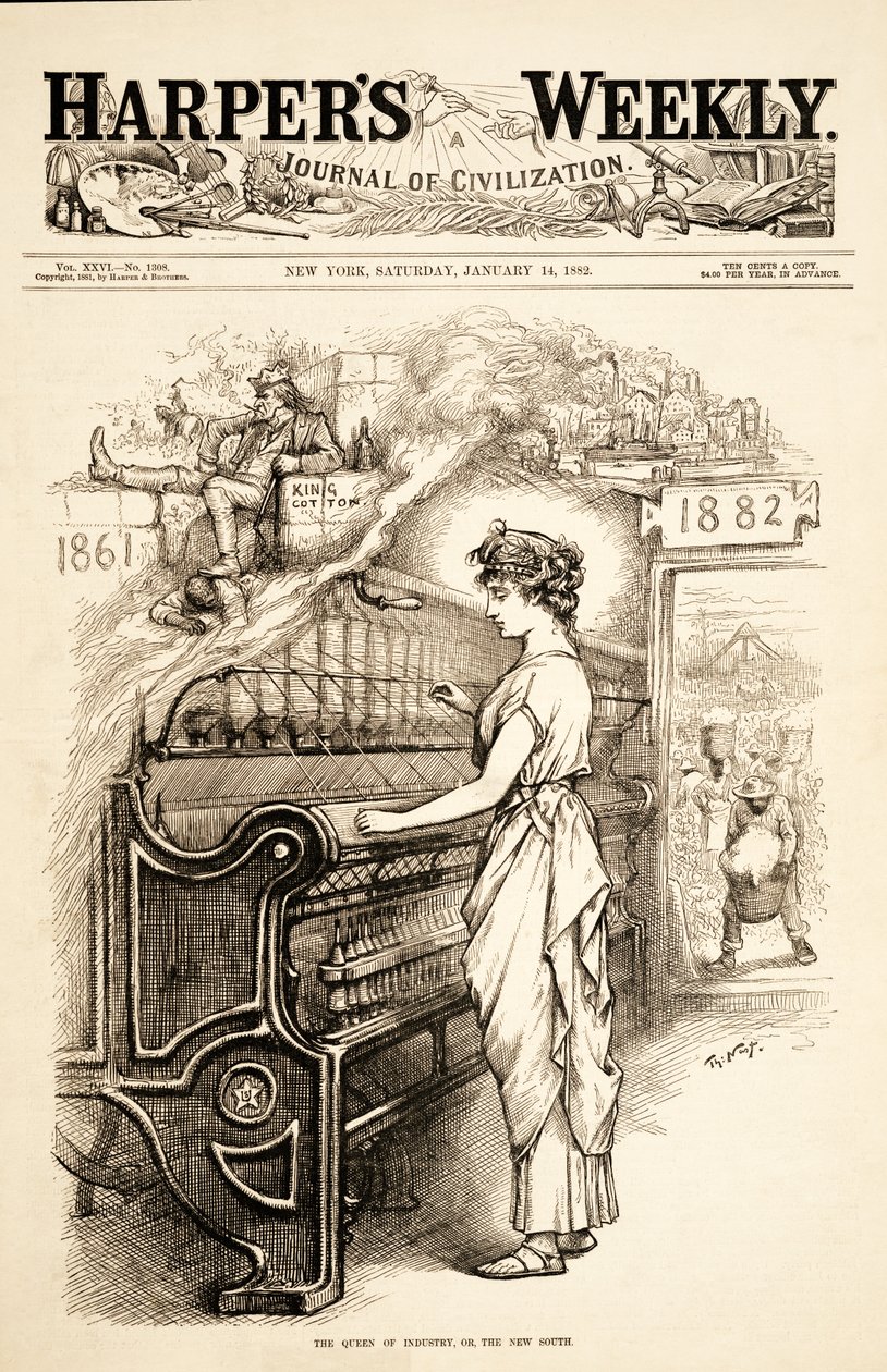 Az ipar királynője, vagy az Új Dél, kocsma. 1882 alkotó: Thomas Nast