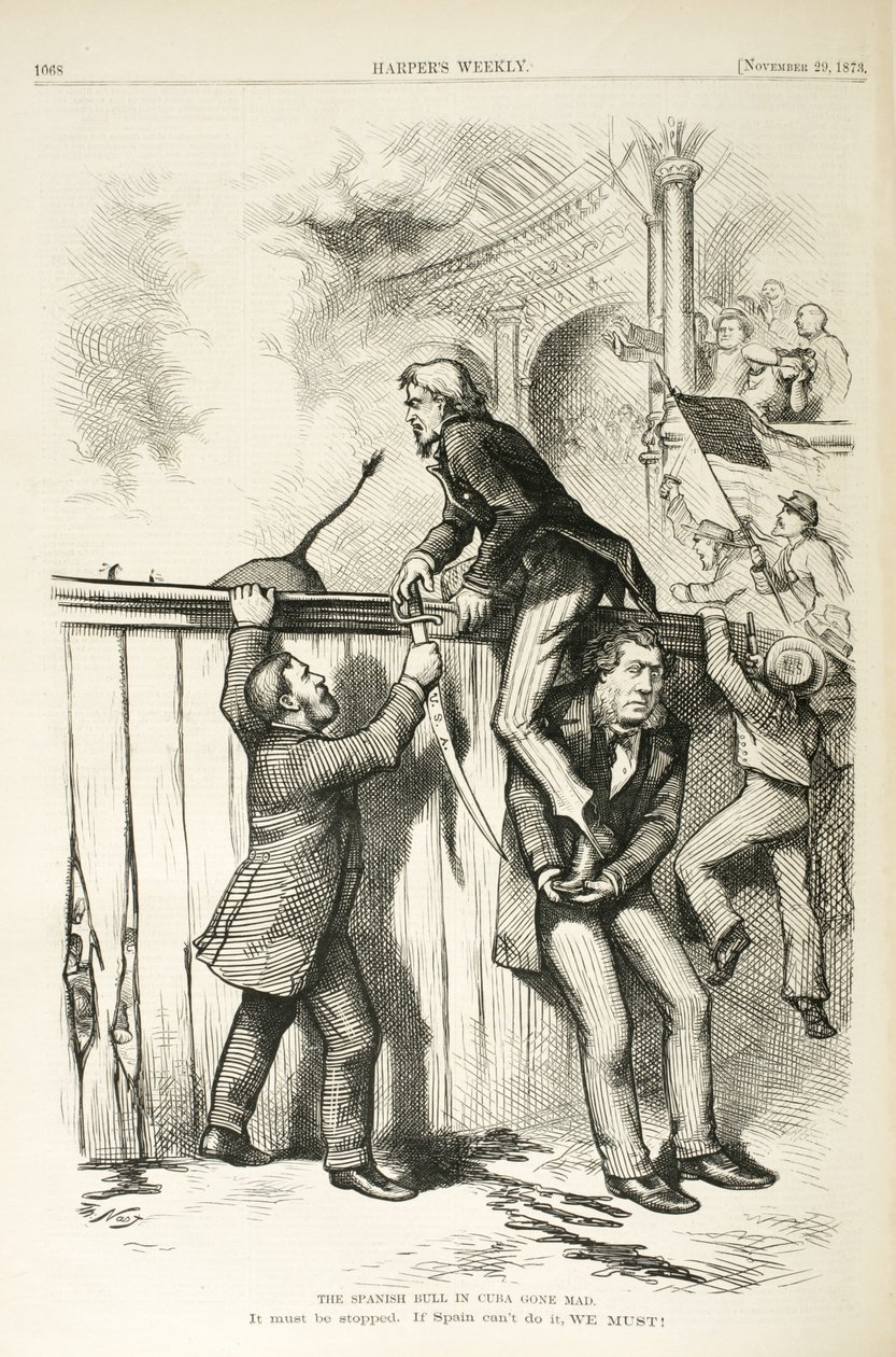 Megőrült a spanyol bika Kubában, 1873 (fametszet) alkotó: Thomas Nast