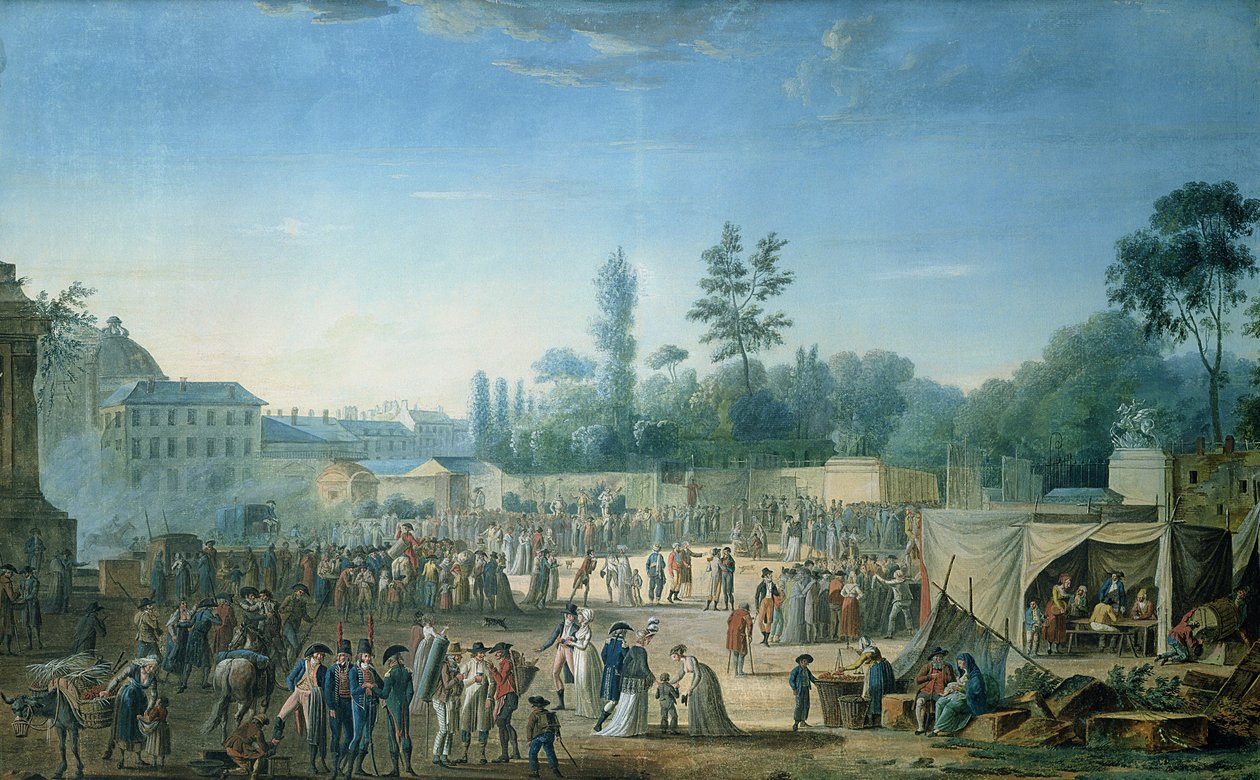 Kilátás a Tuileriákra a Place de la Revolution felől, 1799 (wc és gouache papíron) alkotó: Thomas Naudet
