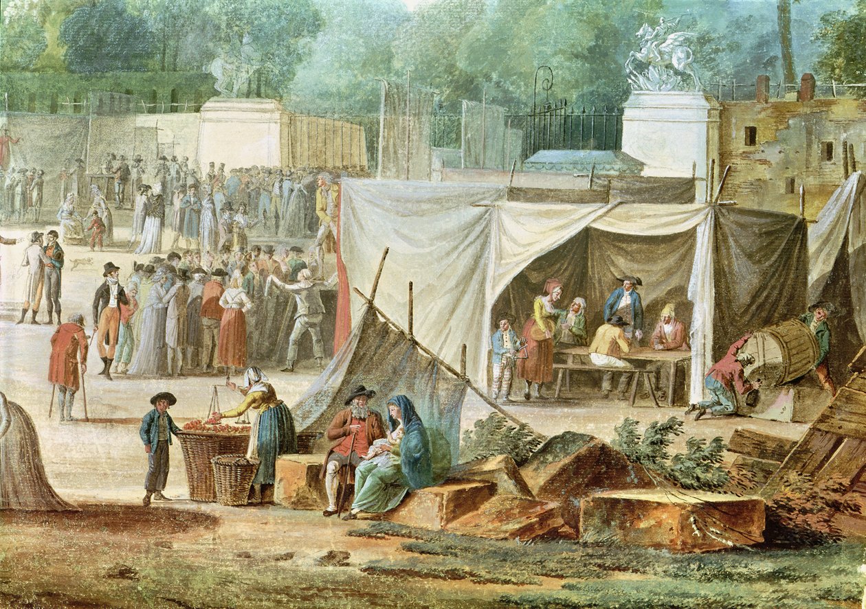 Kilátás a Tuileriákra a Place de la Revolution felől, a piac részlete alkotó: Thomas Naudet
