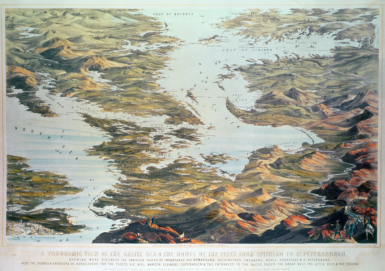 Panorámás kilátás a Balti-tengerre és a Flotta útvonalára Spitheadtől Szentpétervárig, kormányzati térképekről és diagramokról, amelyeket a Sir Charles vezette expedíció tisztjének felügyelete alatt készítettek alkotó: Thomas Packer