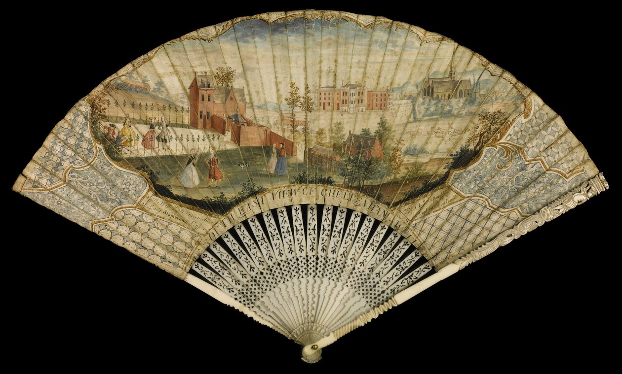 A Cheltenham Well délkeleti nézetével díszített ventilátor, 1740 alkotó: Thomas Robins
