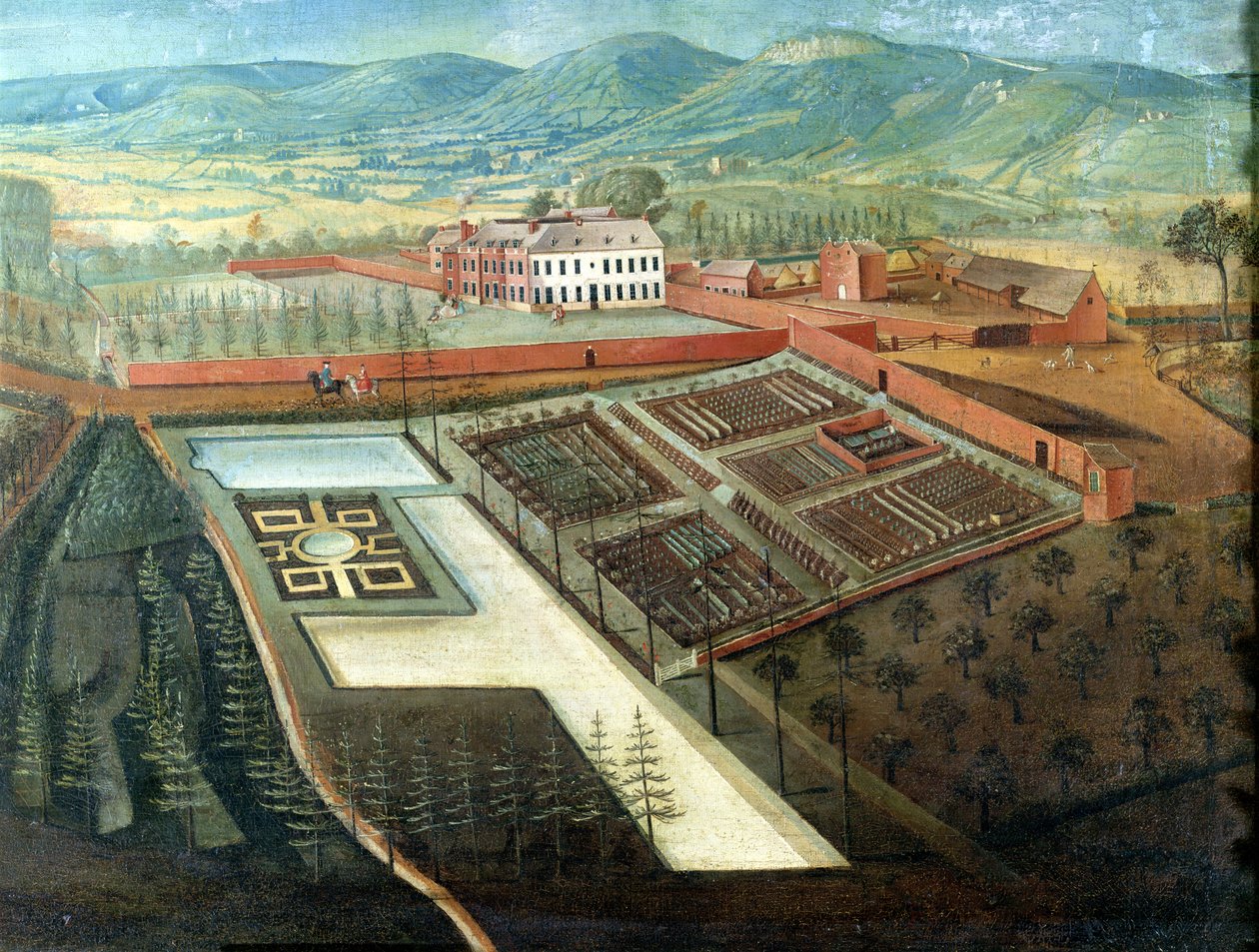 Veteményes kert, részlet a Charlton Park panorámájáról, 1745 körül (18136 részlete) alkotó: Thomas Robins