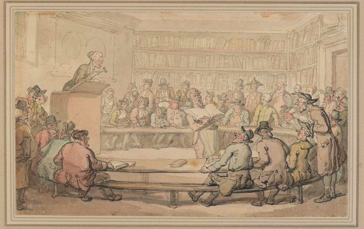 Könyvárverés a Sothebys-nél, 1810-1815 körül (toll és tinta, valamint papírra mosás) alkotó: Thomas Rowlandson