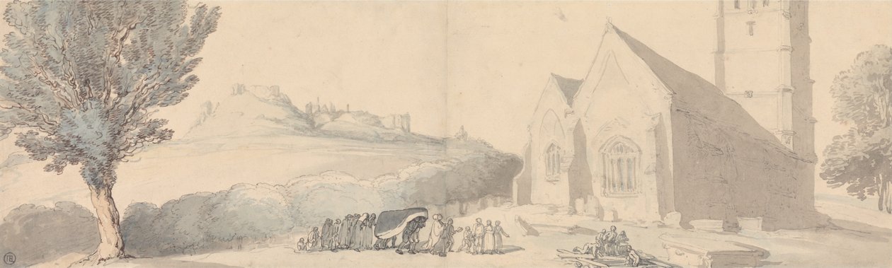 Temetés Carisbrooke -ban, Wight -szigeten alkotó: Thomas Rowlandson