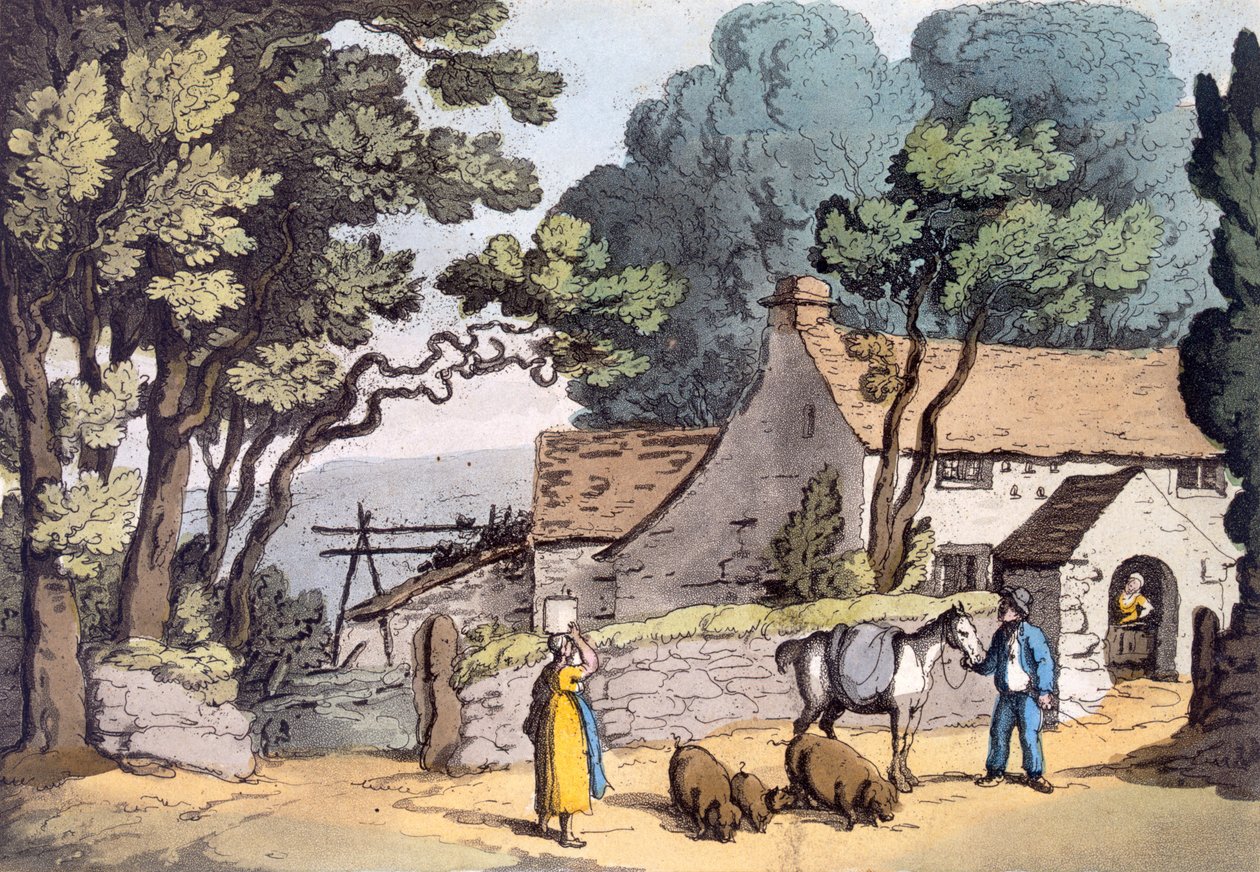 Egy kunyhó a Cornwalli Hercegségben, 1822 (kézzel színezett rézkarc) alkotó: Thomas Rowlandson