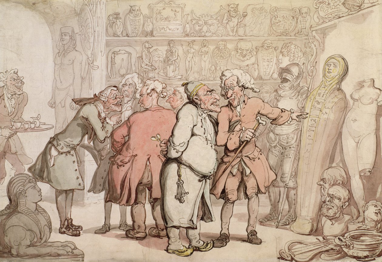 Antikváriumok csoportja, 1805 körül (toll és tinta WC-vel papíron) alkotó: Thomas Rowlandson