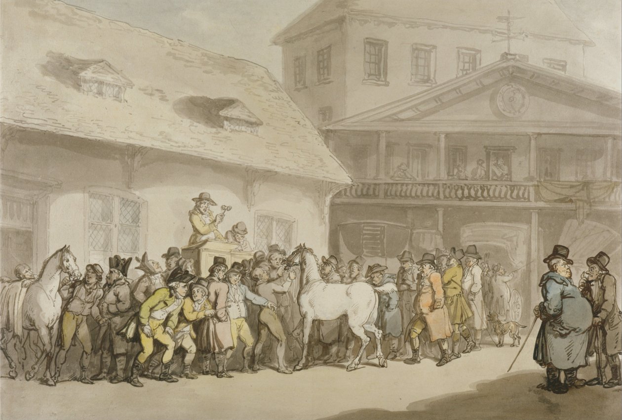 Lóeladás Hopkinss tárházában, Barbican alkotó: Thomas Rowlandson