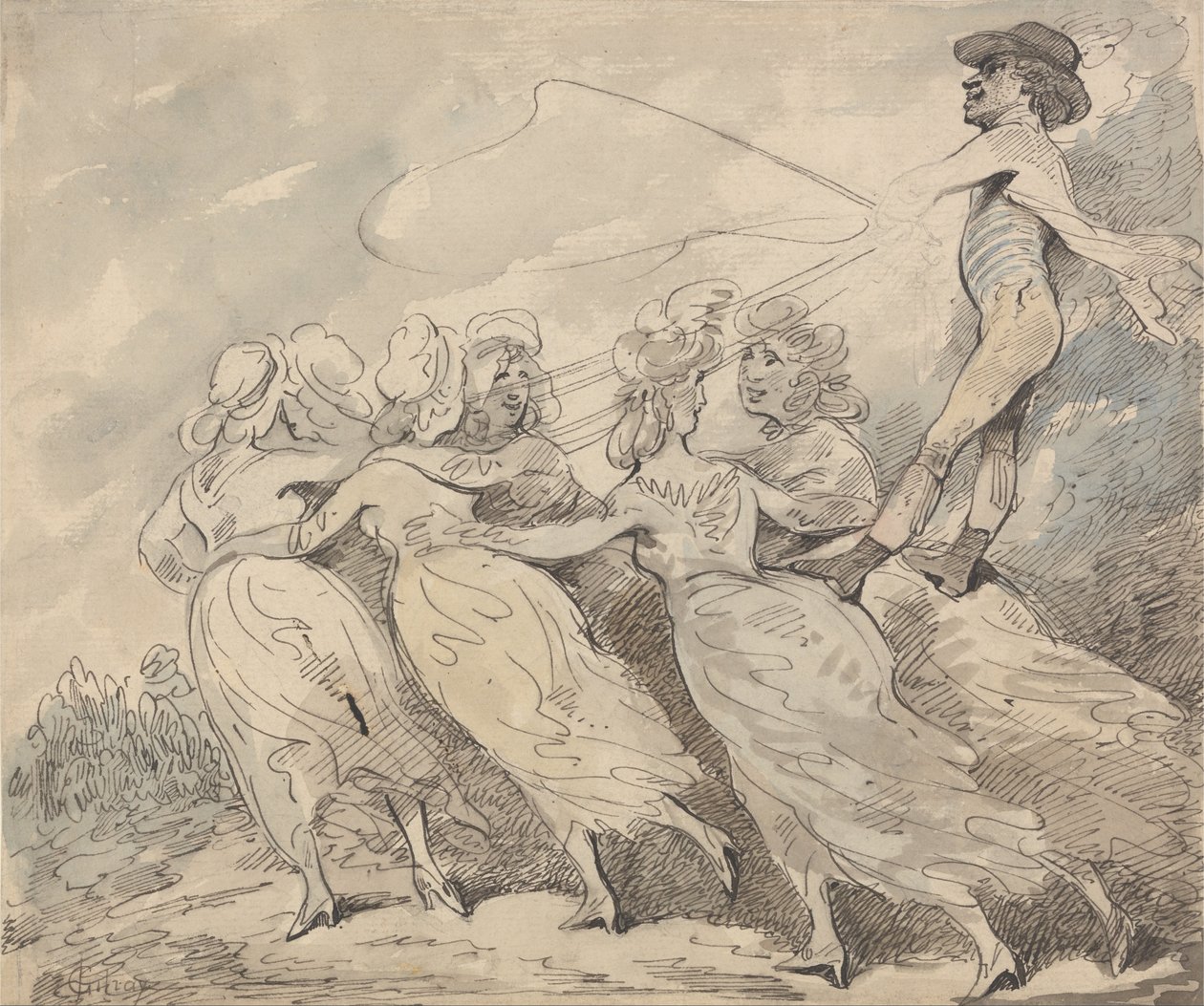 Egy férfi, aki hat lányból álló csapatot vezet alkotó: Thomas Rowlandson