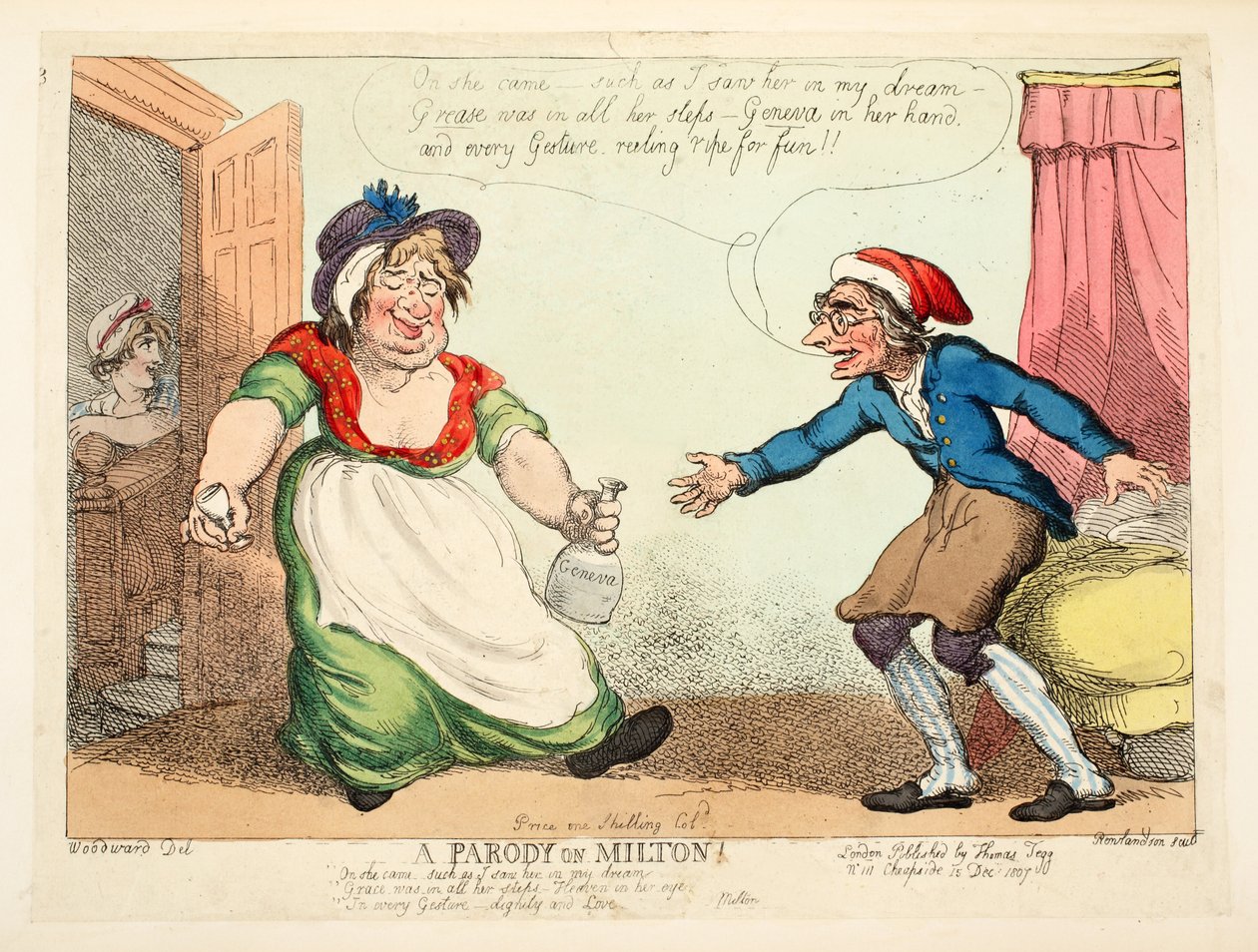 Paródia Miltonról, kocsma. 1807 (kézzel színezett rézkarc) alkotó: Thomas Rowlandson
