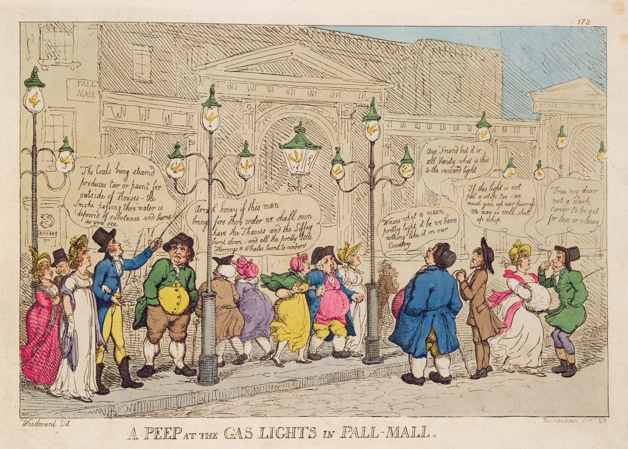 Bepillantás a gázlámpákba a Pall bevásárlóközpontban alkotó: Thomas Rowlandson