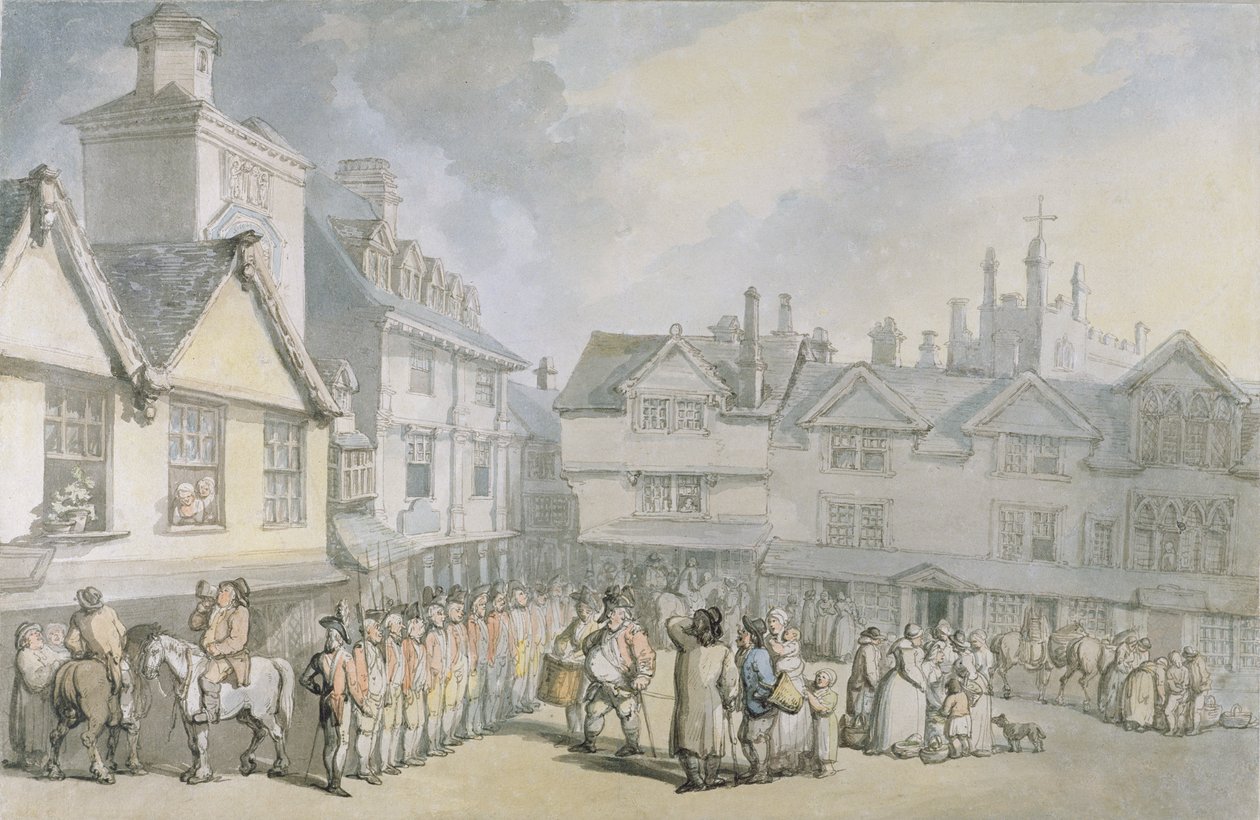 Review in a Market Place, 1790 körül (toll és tinta WC-vel papíron) alkotó: Thomas Rowlandson