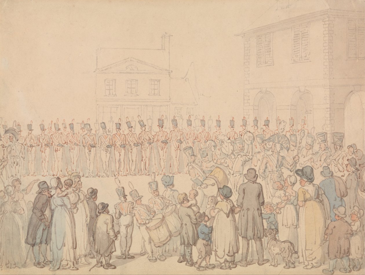 A northapmtoni milícia áttekintése Brackleyben alkotó: Thomas Rowlandson