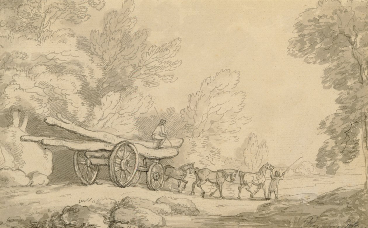 Faszállító kocsi, 1790 körül (toll és tinta grafittal, papíron) alkotó: Thomas Rowlandson