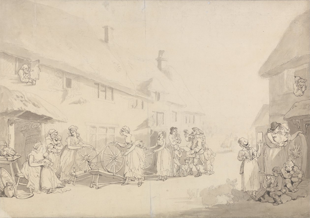 Egy falusi jelenet pörgő lányokkal alkotó: Thomas Rowlandson