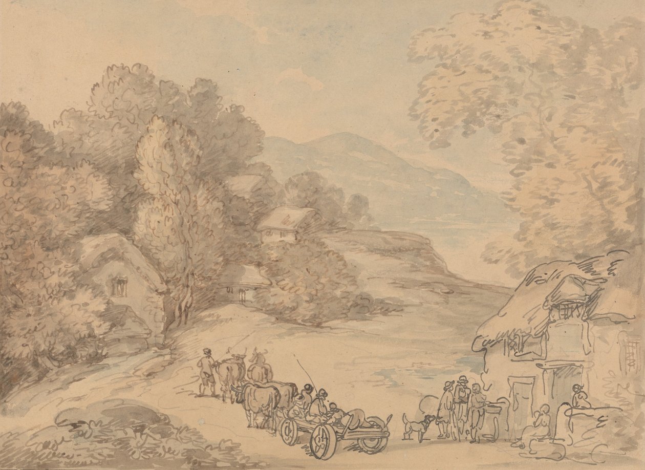 Falu dombos tájon alkotó: Thomas Rowlandson