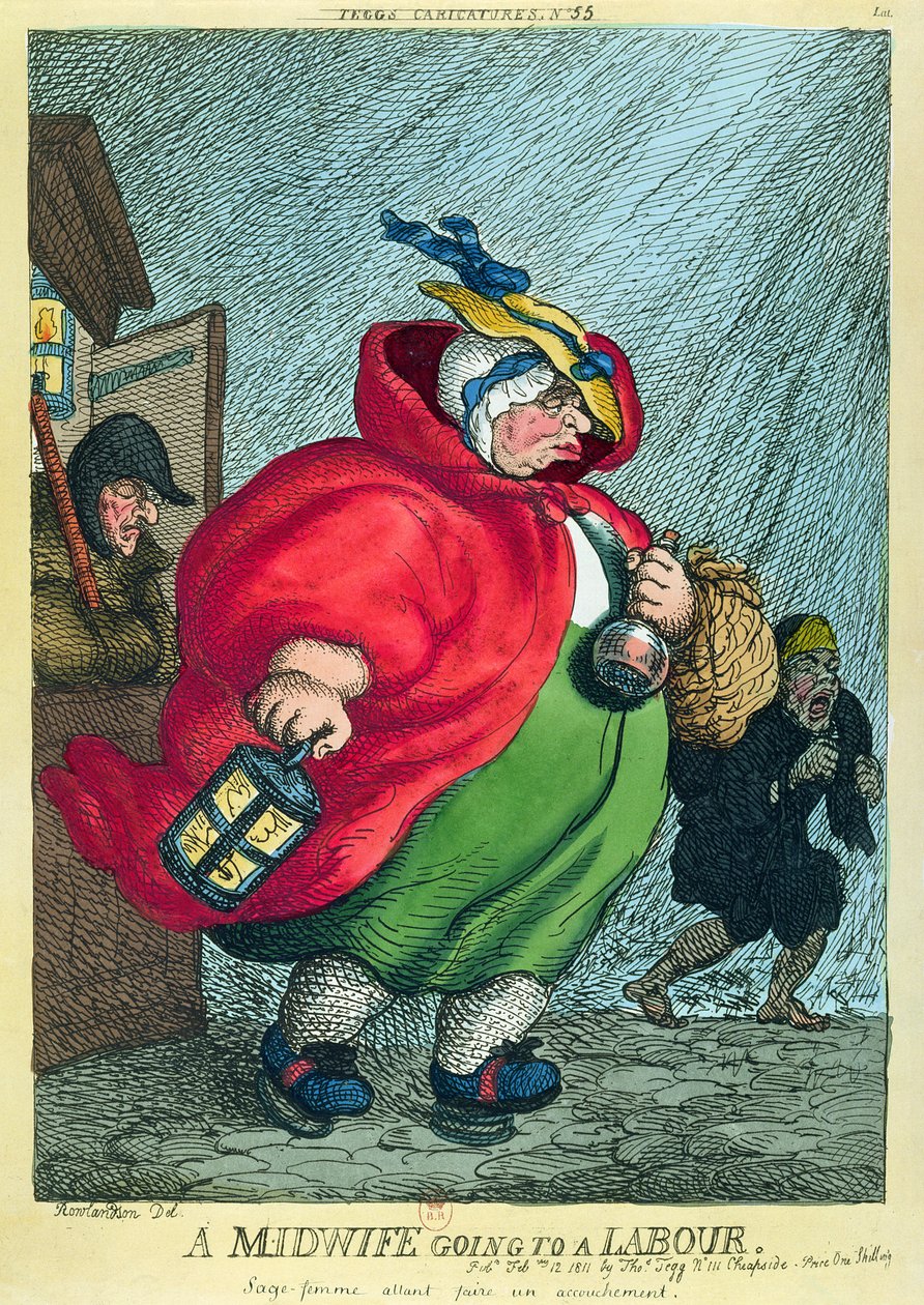 Egy szülésznő vajúdni, 1811 alkotó: Thomas Rowlandson