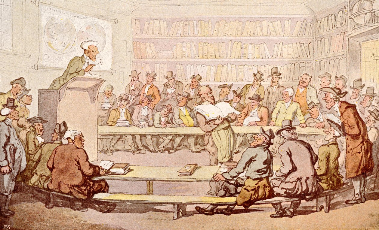 Egy 18. századi aukciós terem, a The Connoisseur Magazine-ból, 1902-ben alkotó: Thomas Rowlandson