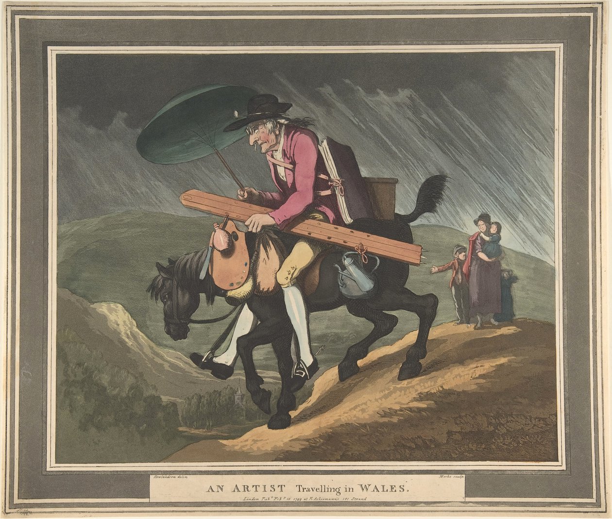 Egy művész utazik Walesben, kocsma. 1799 (kézzel színezett rézkarc alkotó: Thomas Rowlandson