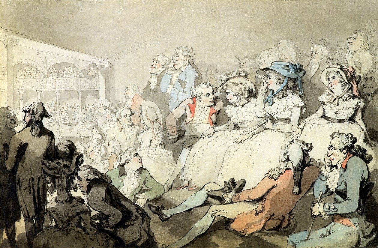 Színdarabot néző közönség, 1785 körül (toll, tinta és WC papíron) alkotó: Thomas Rowlandson